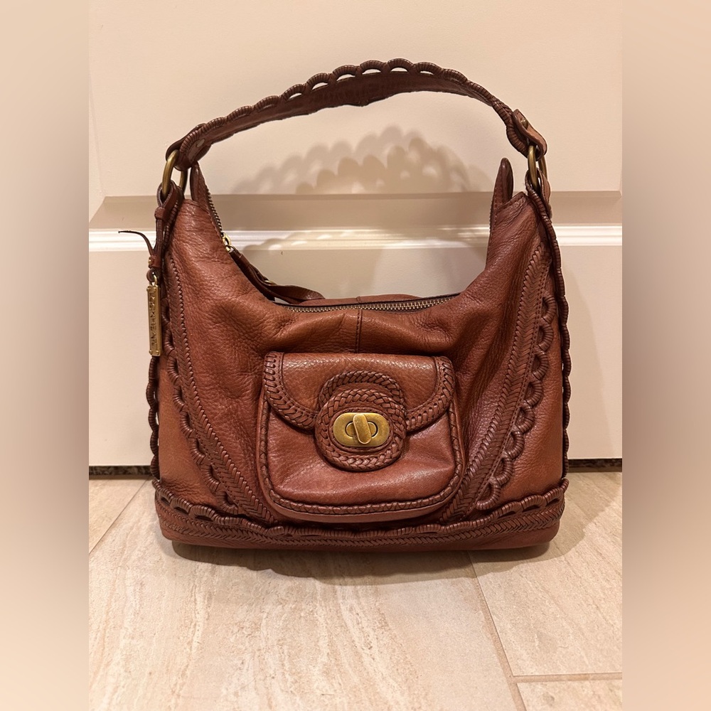 Lockheart Brown Leather Woven Braidy Bunch Handbag BoHo Rare Y2K Vintage